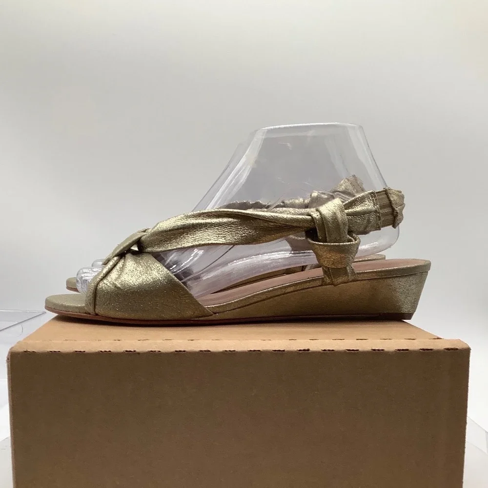 Bernardo Gold Metallic‎ Leather Knotted Wedge Sandals 8M Slingback Low Heel